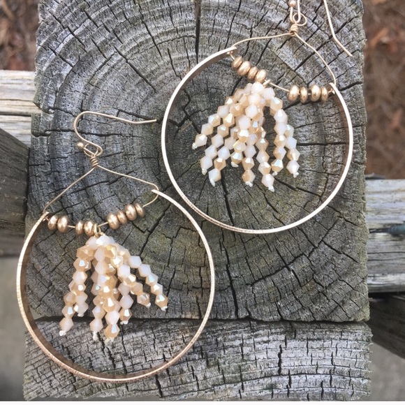 Hoop Beaded Tassel Wire Drop Earrings - Picture 2 of 6